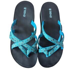 Teva Olowaha Womens Size 8 Aqua Strappy Sandels slip on Flip Flop shoes 4242B